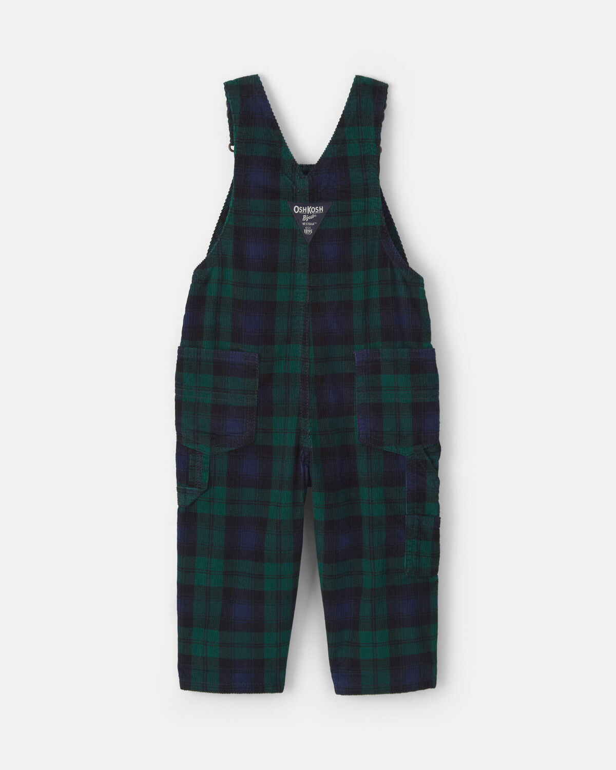 Baby Boy Plaid Corduroy Overalls - Navy Blue/Green
