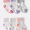 Baby Girl 6-Pack Striped Ankle Socks - White