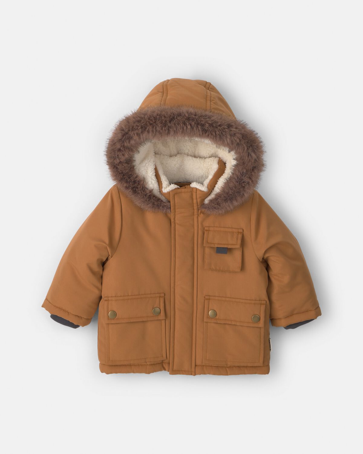 Baby Boy Hooded Heavyweight Winter Jacket - Brown
