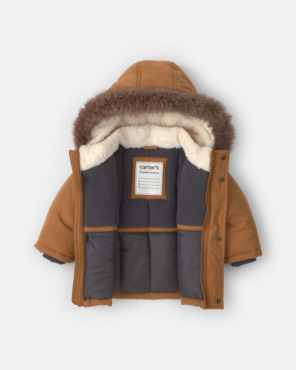 Baby Boy Hooded Heavyweight Winter Jacket - Brown