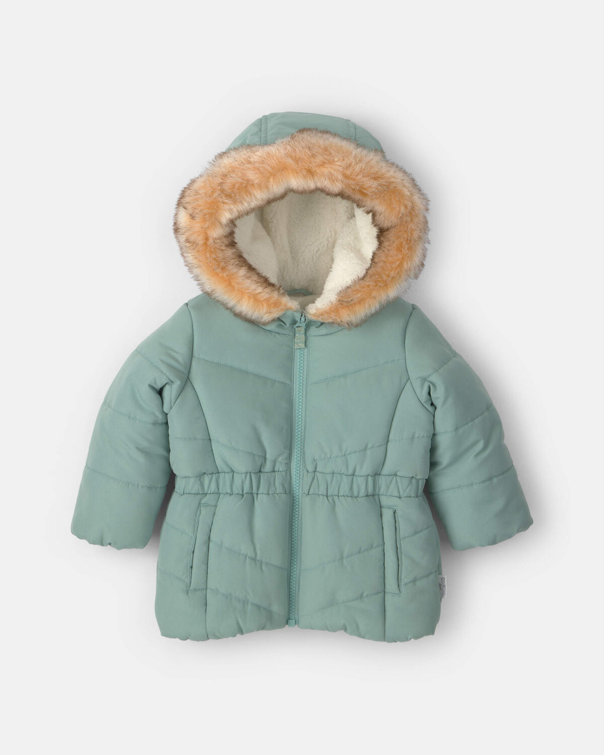 Baby Girl Hooded Heavyweight Winter Jacket - Olive 1 Baby Girl Hooded Heavyweight Winter Jacket - Olive