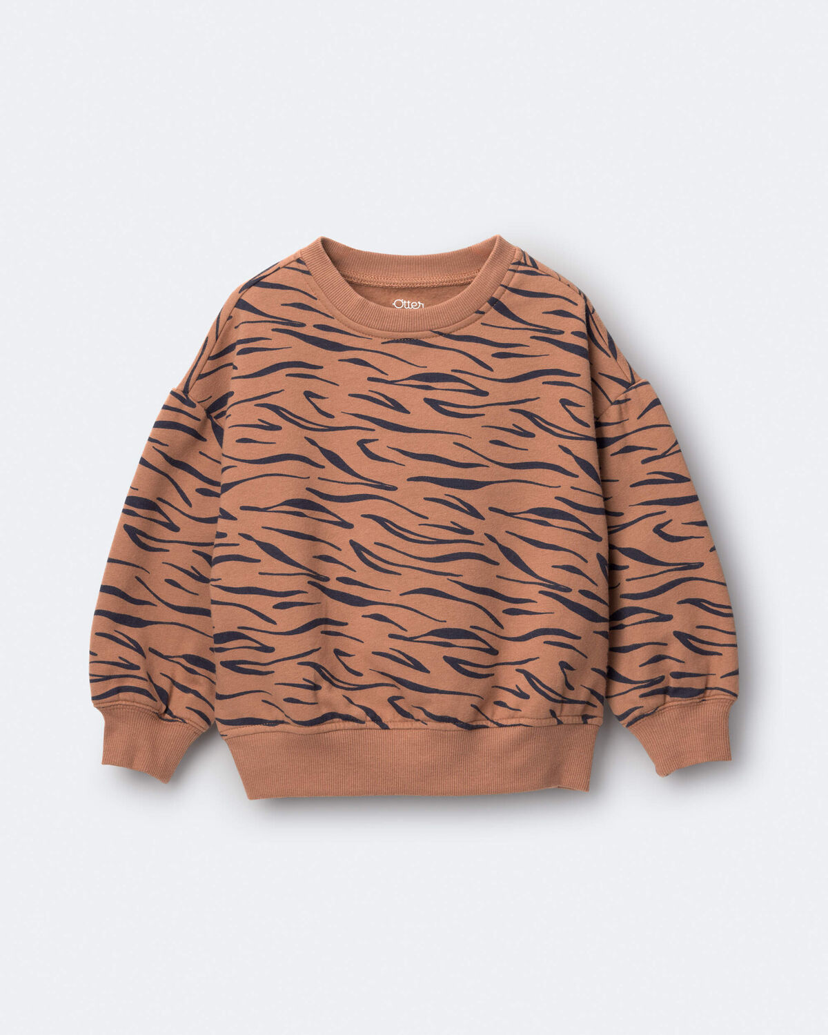 Toddler Balloon-Sleeve Pullover Sweatshirt in Tiger Print - Brown