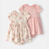 Baby Girl 2-Pack Floral Short-Sleeve Bodysuit Dress - Pink/Ivory 8 Baby Girl 2-Pack Floral Short-Sleeve Bodysuit Dress - Pink/Ivory