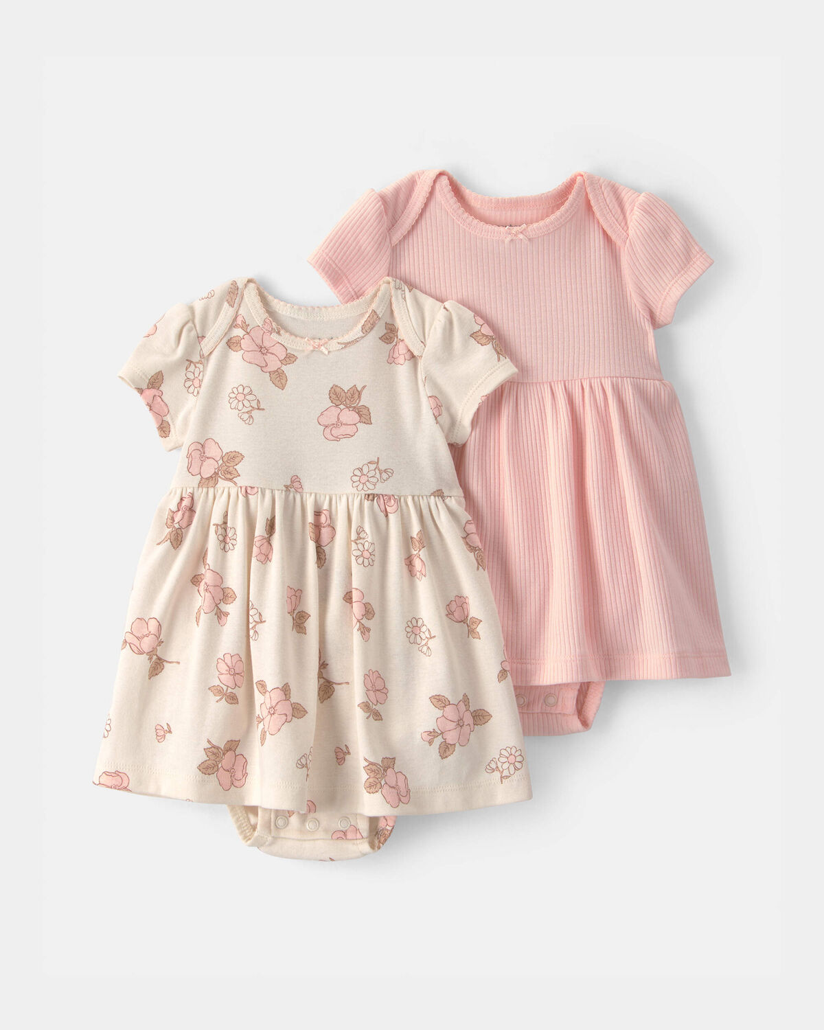 Baby Girl 2-Pack Floral Short-Sleeve Bodysuit Dress - Pink/Ivory
