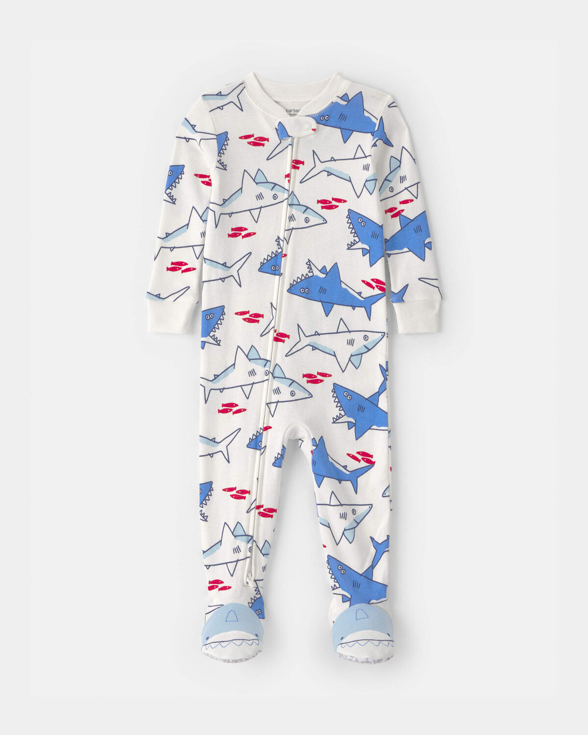 Baby Boy Shark 100% Cotton Snug Fit 1-Piece Pajama - Ivory/Blue 1 Baby Boy Shark 100% Cotton Snug Fit 1-Piece Pajama - Ivory/Blue