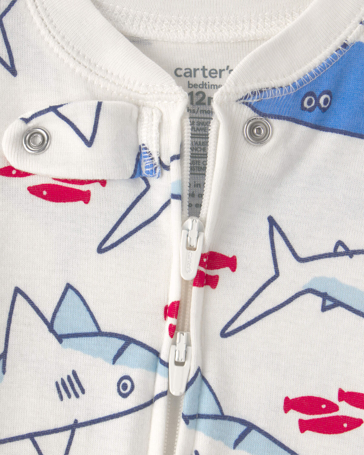 Baby Boy Shark 100% Cotton Snug Fit 1-Piece Pajama - Ivory/Blue 2 Baby Boy Shark 100% Cotton Snug Fit 1-Piece Pajama - Ivory/Blue
