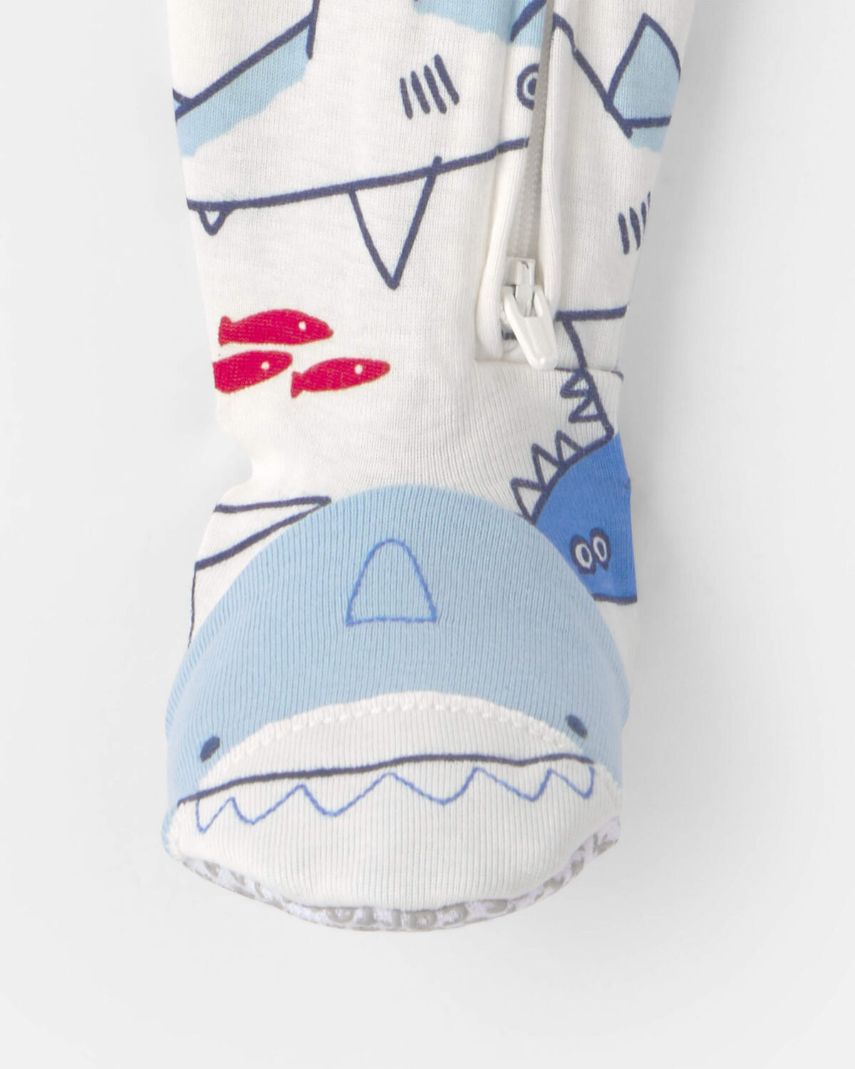 Baby Boy Shark 100% Cotton Snug Fit 1-Piece Pajama - Ivory/Blue 3 Baby Boy Shark 100% Cotton Snug Fit 1-Piece Pajama - Ivory/Blue