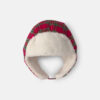 Boys Christmas Plaid Flannel Teddy Fleece Hat - Red