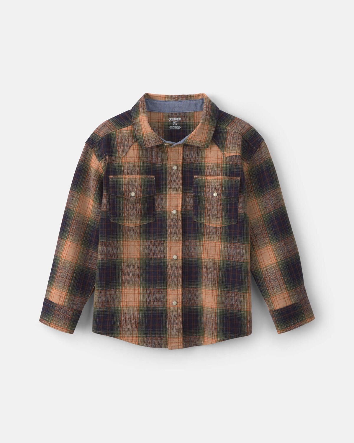 Boys Plaid Long-Sleeve Button-Down Shirt - Brown