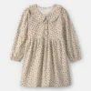 Girls Floral Collared Corduroy Dress - Cream