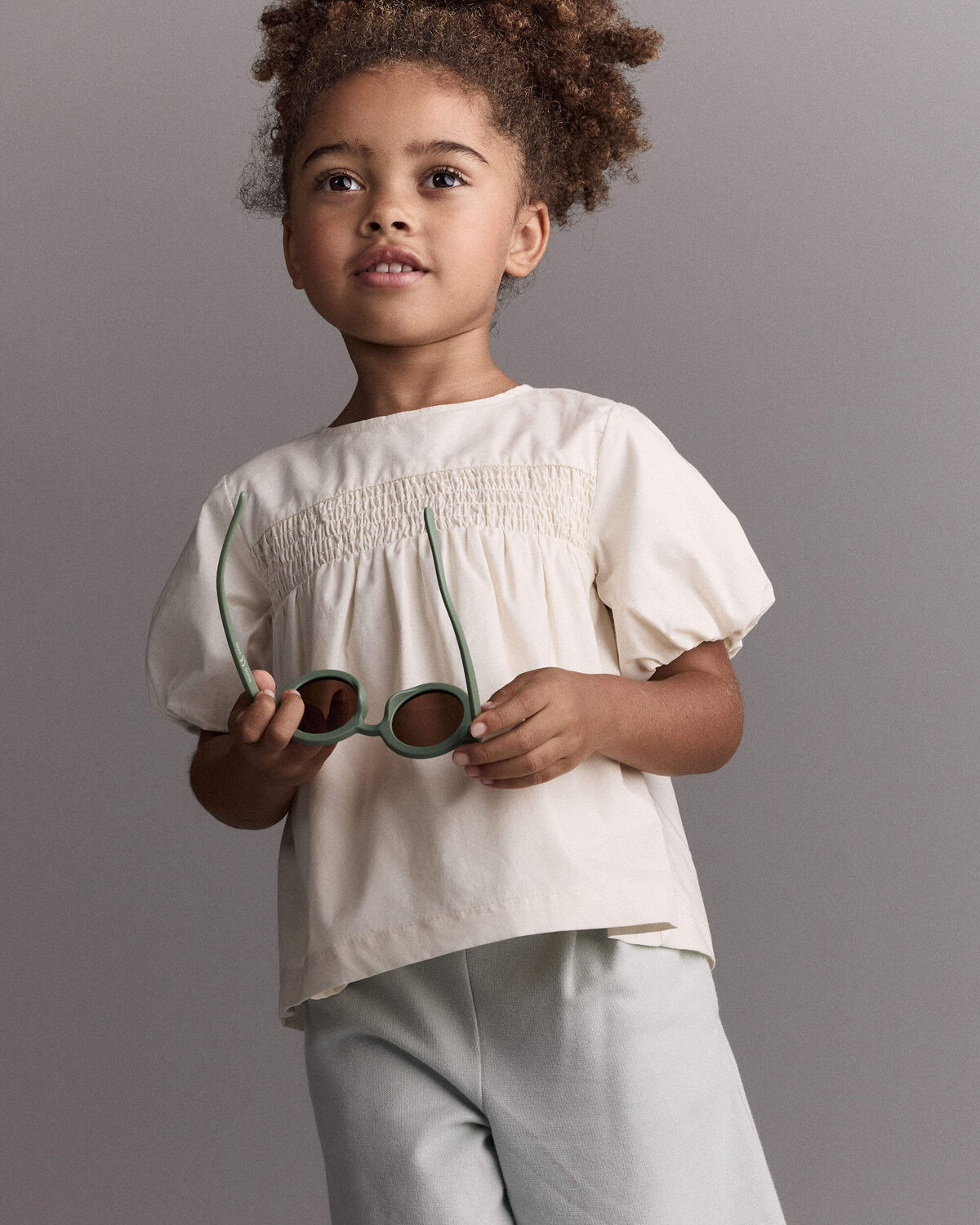 Toddler Girl Smocked Bubble Sleeve Top - Cream 1 Toddler Girl Smocked Bubble Sleeve Top - Cream
