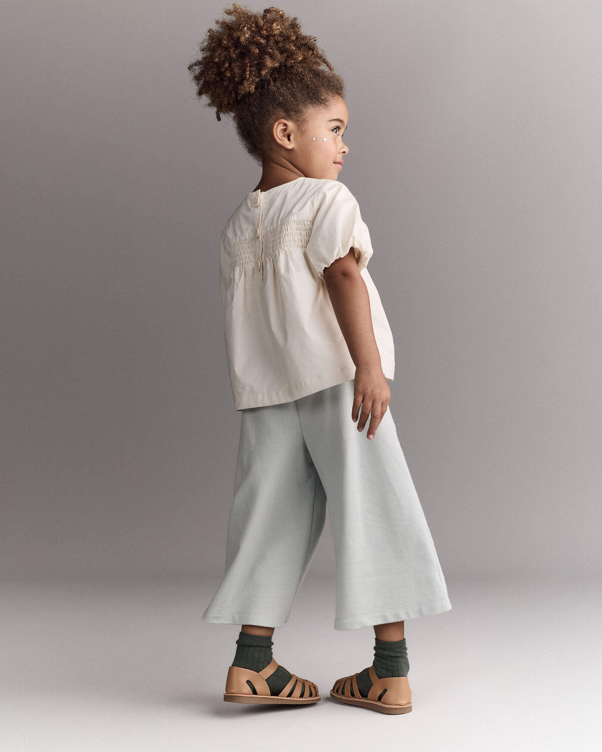 Toddler Girl Smocked Bubble Sleeve Top - Cream 4 Toddler Girl Smocked Bubble Sleeve Top - Cream