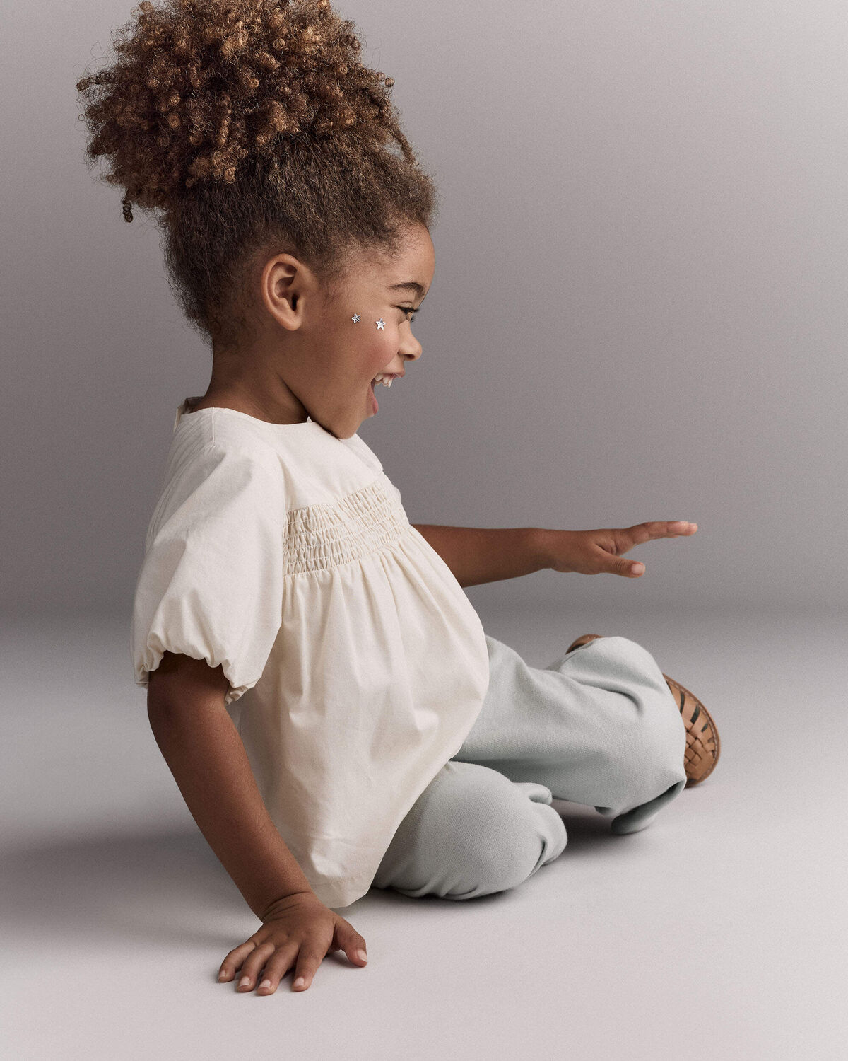 Toddler Girl Smocked Bubble Sleeve Top - Cream 5 Toddler Girl Smocked Bubble Sleeve Top - Cream