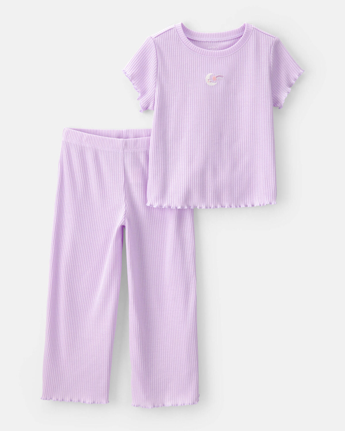 Toddler Girl Moon Rib Loose Fit 2-Piece Pajama Set - Purple 1 Toddler Girl Moon Rib Loose Fit 2-Piece Pajama Set - Purple