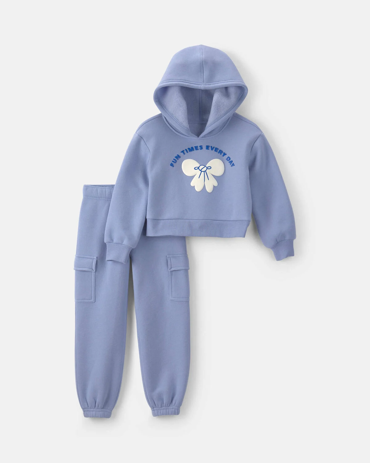 Girls 2-Piece Bow Fleece Hoodie & Pant Set - Blue 1 Girls 2-Piece Bow Fleece Hoodie & Pant Set - Blue