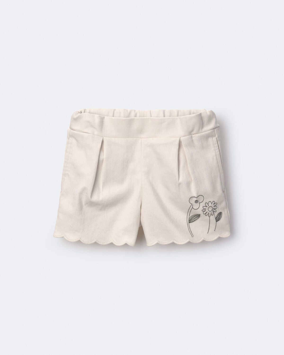 Toddler Girl Floral Scalloped Shorts - Cream 2 Toddler Girl Floral Scalloped Shorts - Cream