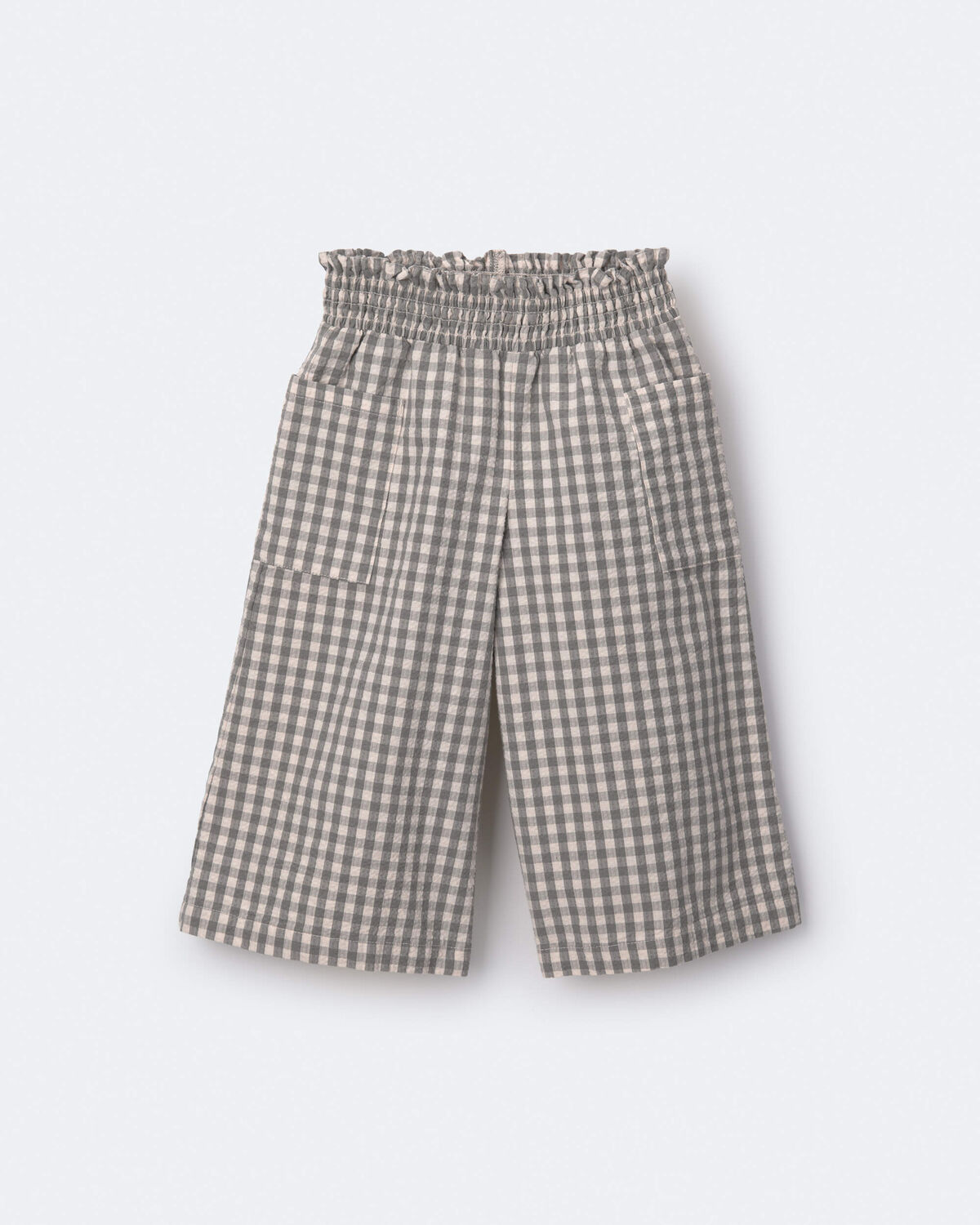 Toddler Girl Gingham Smocked Wide Leg Pant - Cream/Grey