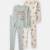 Girls 4-Piece Country Chicken 100% Cotton Snug Fit Pajama Set - Blue/Cream