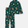 Kids 2-Piece Christmas Gingerbread Fleece Loose Fit Pajama Set - Green