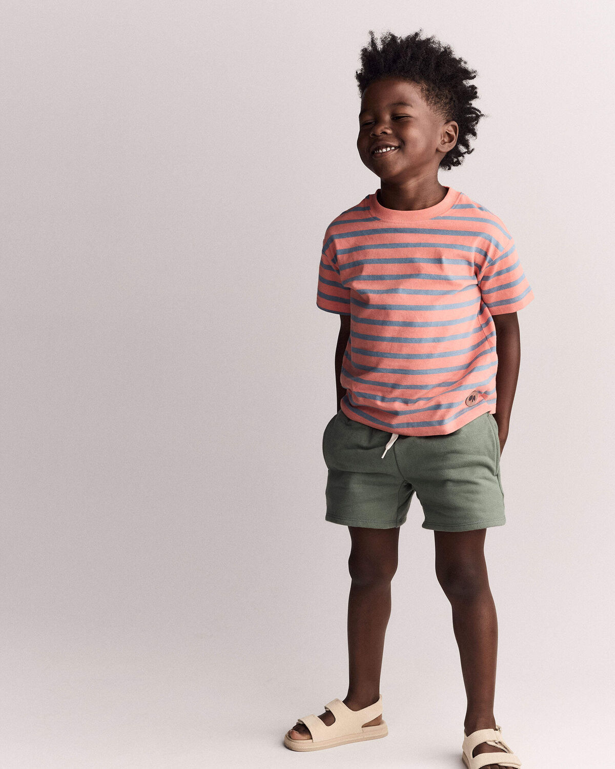 Toddler Boy Relaxed Tee in Stripes - Orange/Blue 3 Toddler Boy Relaxed Tee in Stripes - Orange/Blue