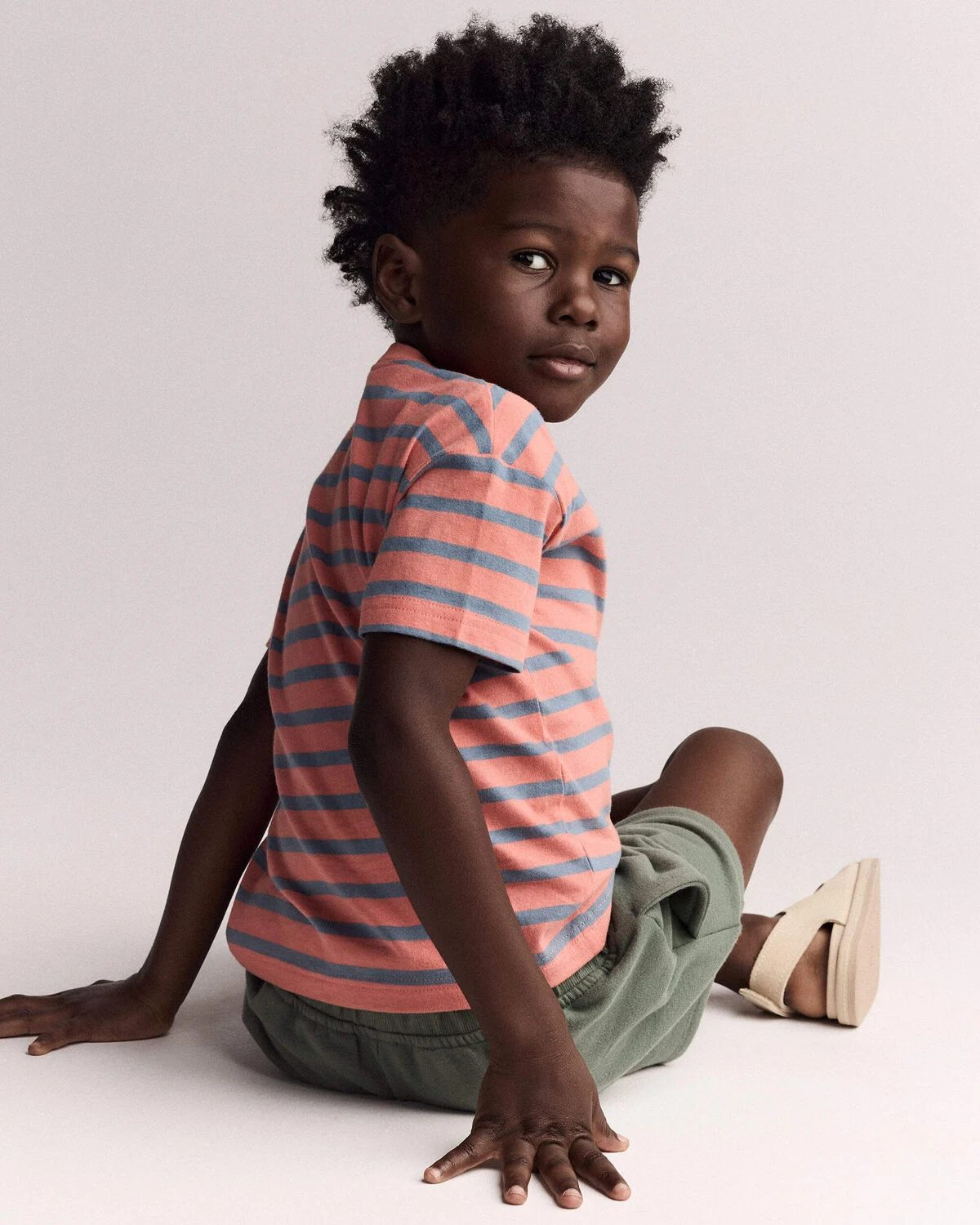 Toddler Boy Relaxed Tee in Stripes - Orange/Blue 5 Toddler Boy Relaxed Tee in Stripes - Orange/Blue