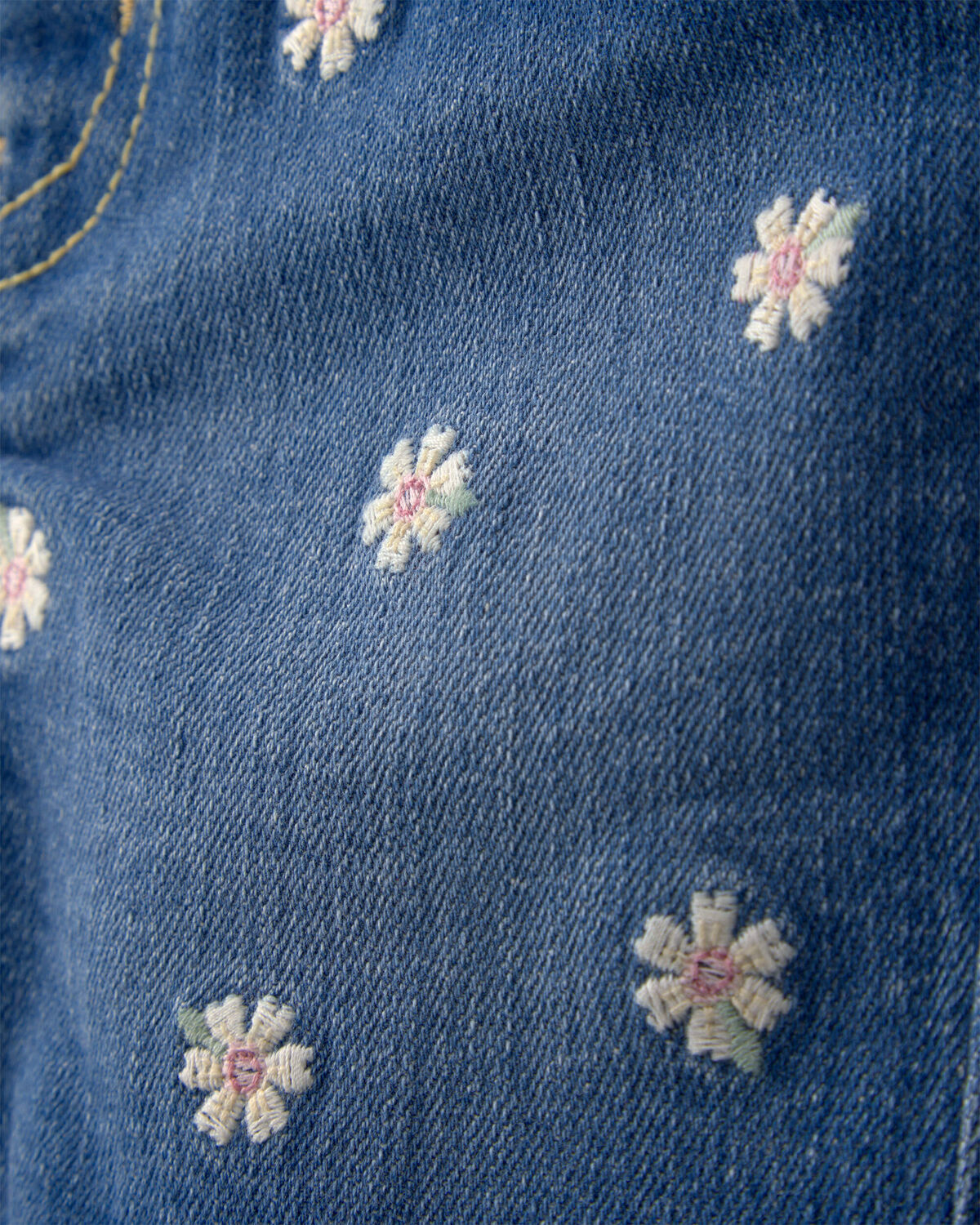 Baby Girl Daisy Denim Embroidered Shorts - Dark Wash 3 Baby Girl Daisy Denim Embroidered Shorts - Dark Wash