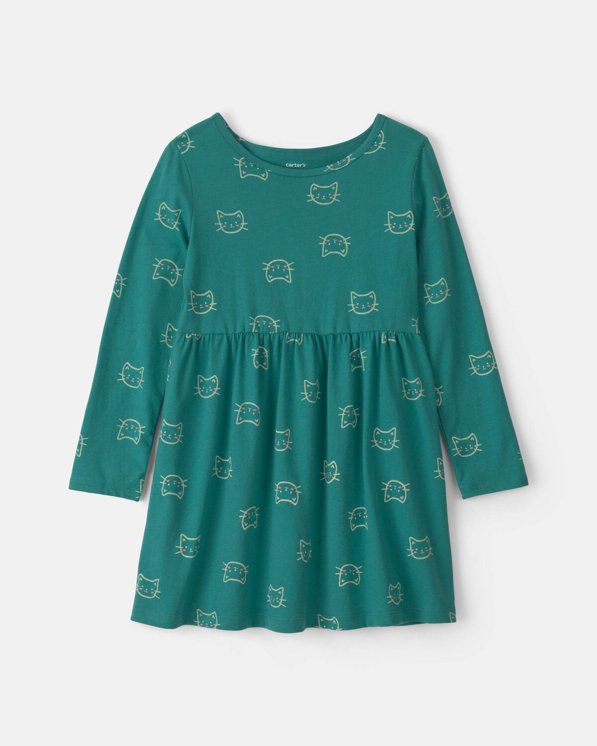 Girls Cat Long-Sleeve Dress - Green 1 Girls Cat Long-Sleeve Dress - Green