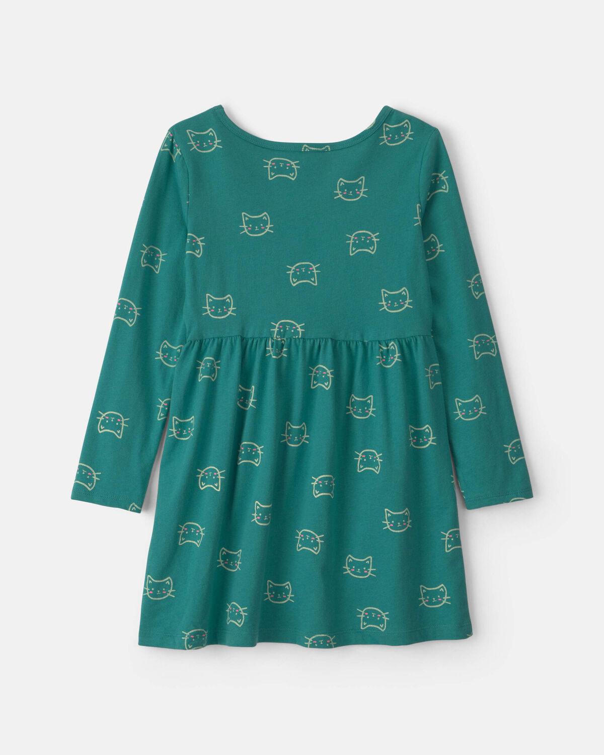Girls Cat Long-Sleeve Dress - Green 2 Girls Cat Long-Sleeve Dress - Green