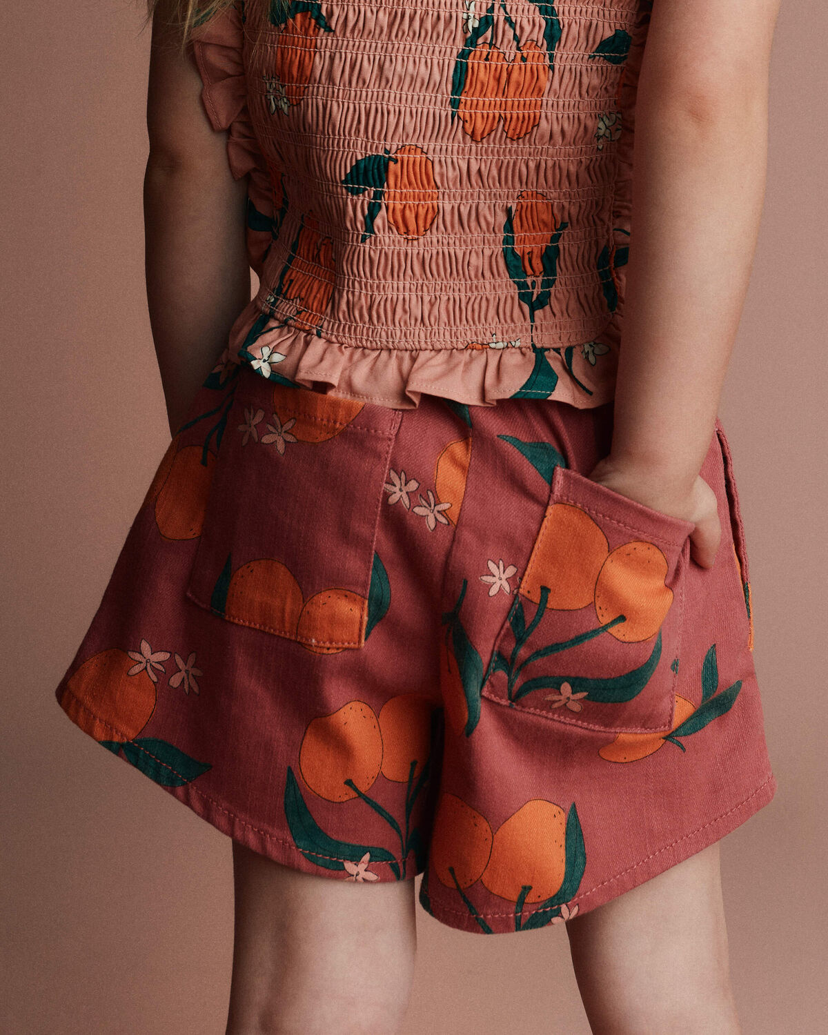 Toddler Girl A-Line Shorts in Clementine Grove Print - Rose 1 Toddler Girl A-Line Shorts in Clementine Grove Print - Rose