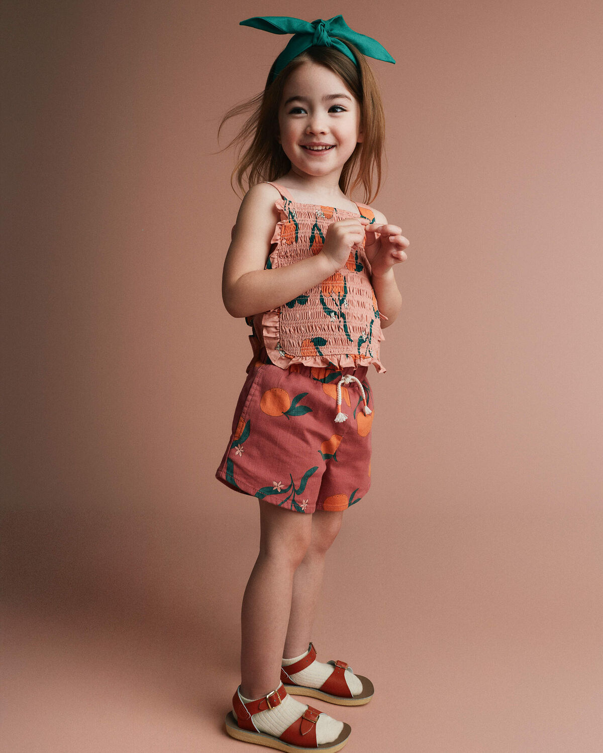 Toddler Girl A-Line Shorts in Clementine Grove Print - Rose 3 Toddler Girl A-Line Shorts in Clementine Grove Print - Rose