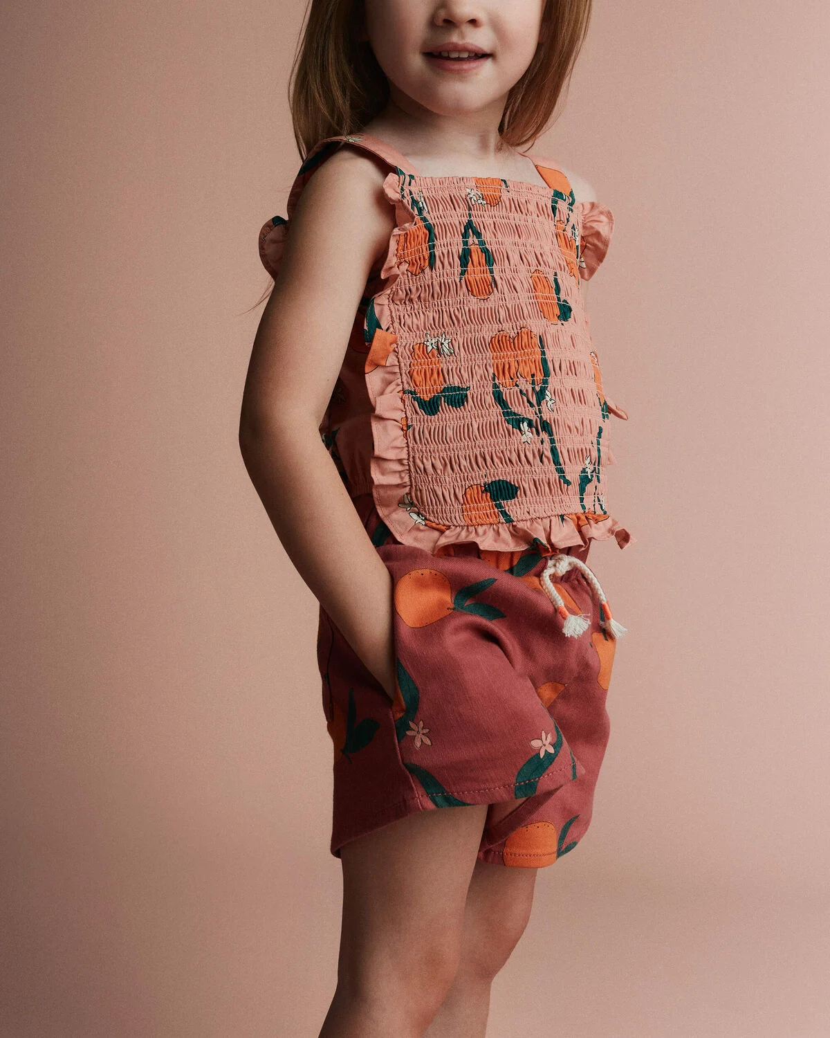 Toddler Girl A-Line Shorts in Clementine Grove Print - Rose 4 Toddler Girl A-Line Shorts in Clementine Grove Print - Rose