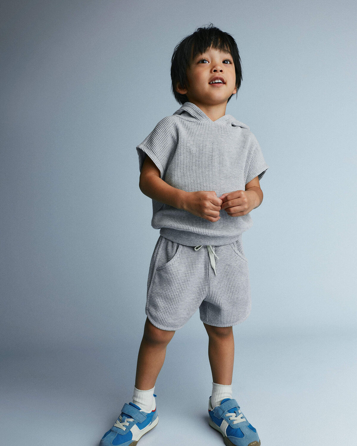 Toddler Waffle Knit Elastic-Waist Hooded Top - Heather Grey 1 Toddler Waffle Knit Elastic-Waist Hooded Top - Heather Grey