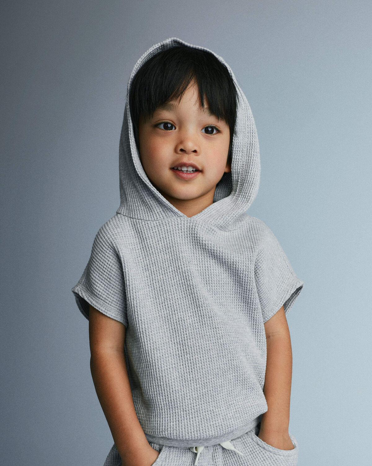 Toddler Waffle Knit Elastic-Waist Hooded Top - Heather Grey 3 Toddler Waffle Knit Elastic-Waist Hooded Top - Heather Grey