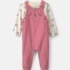 Baby Girl 2-Piece Cat Corduroy Overall Set - Pink