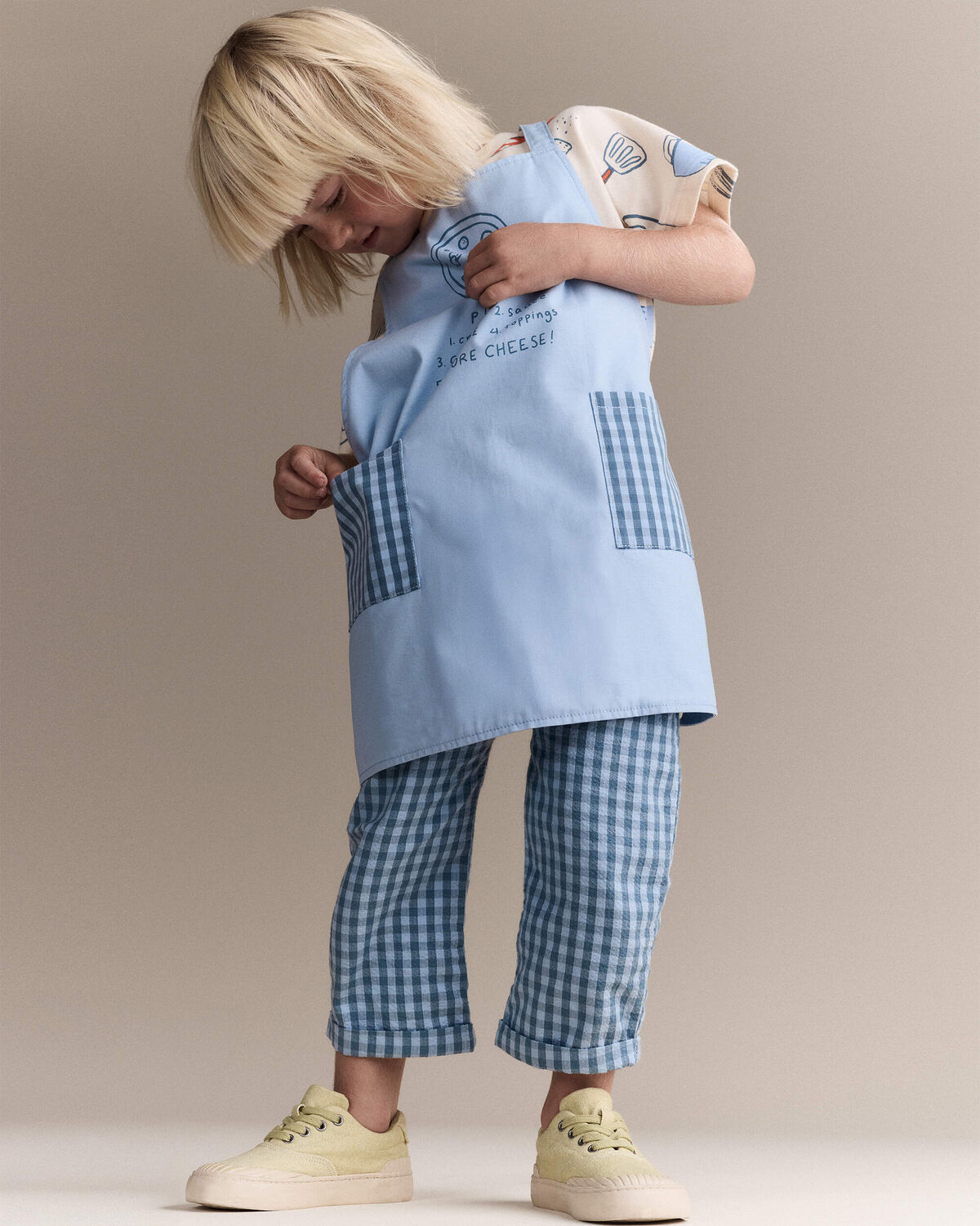 Toddler Pizza Apron with Otter Pockets - Blue