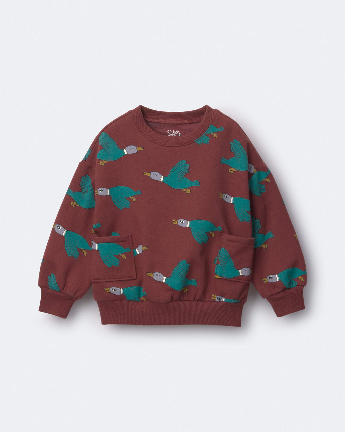 Toddler Relaxed Graphic Pullover Sweatshirt in Duck Print - Burgundy