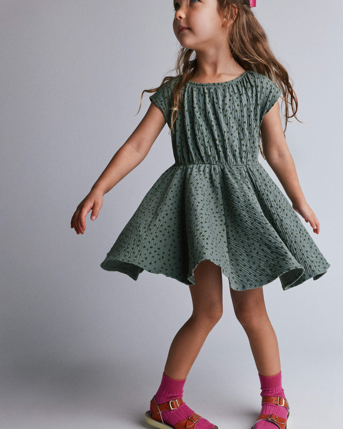 Toddler Girl Avenue Twirl™ Dress in Dot Print - Olive