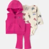 Baby Girl 3-Piece Sports Fleece Long-Sleeve Layering Set - Pink