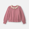 Girls Floral Collar French Terry Pullover Sweatshirt - Pink