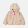 Flower Teddy Fleece Zip-Up Hoodie - Cream