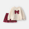 Baby Girl 2-Piece Bow Plaid Fleece Long-Sleeve Top & Skort Set - Cream/Red 9 Baby Girl 2-Piece Bow Plaid Fleece Long-Sleeve Top & Skort Set - Cream/Red