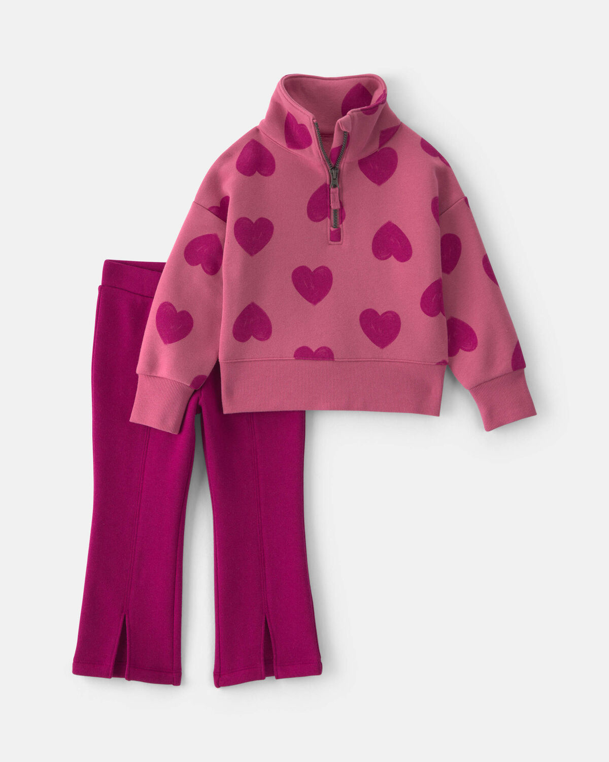 Baby Girl 2-Piece Heart Fleece Layering Set - Red/Pink 1 Baby Girl 2-Piece Heart Fleece Layering Set - Red/Pink