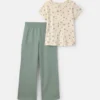 Girls 2-Piece Floral Short-Sleeve Top & Pant Set - Cream/Green
