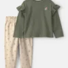 Baby Girl 2-Piece Floral Twill Long-Sleeve Top & Pant Set - Green/Cream