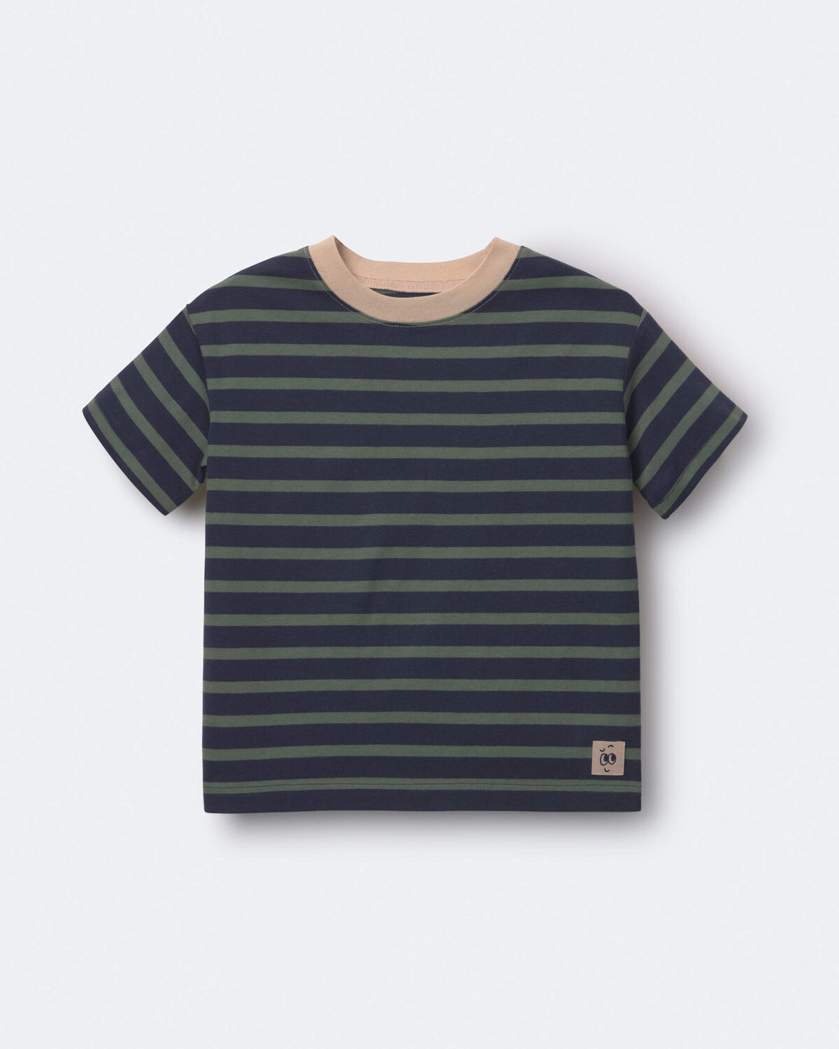 Toddler Boy Relaxed Tee in Stripes - Navy/Beige 1 Toddler Boy Relaxed Tee in Stripes - Navy/Beige
