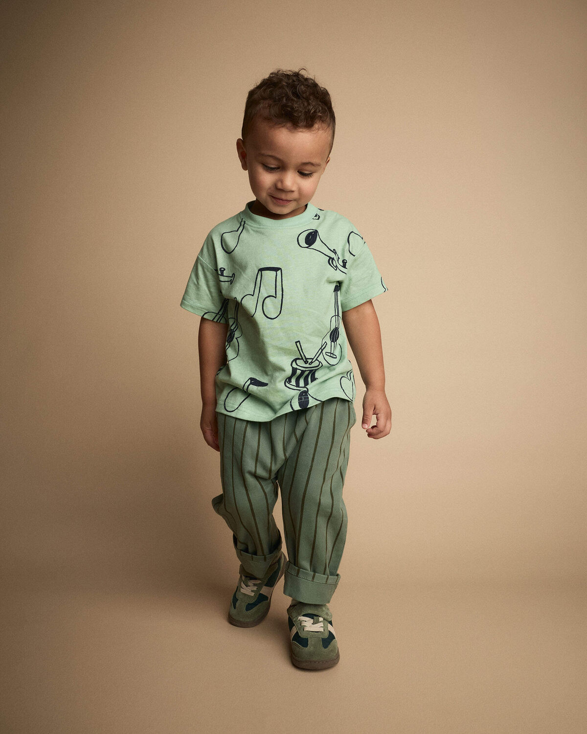 Toddler Relaxed Graphic Tee in Music Print - Green 3 Toddler Relaxed Graphic Tee in Music Print - Green