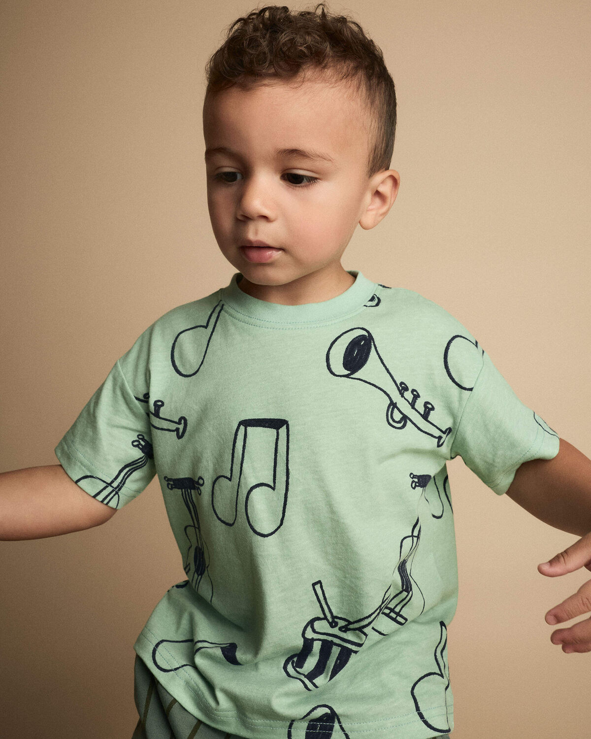 Toddler Relaxed Graphic Tee in Music Print - Green 4 Toddler Relaxed Graphic Tee in Music Print - Green