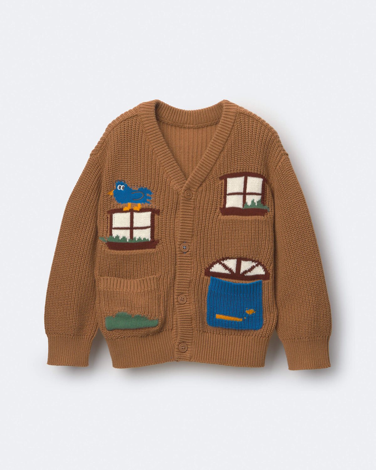 Toddler Cardigan with Avenue Pockets in House Print - Brown