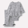 Baby Girl 2-Piece Ribbed Bow Long-Sleeve Bodysuit & Pant Set - Grey