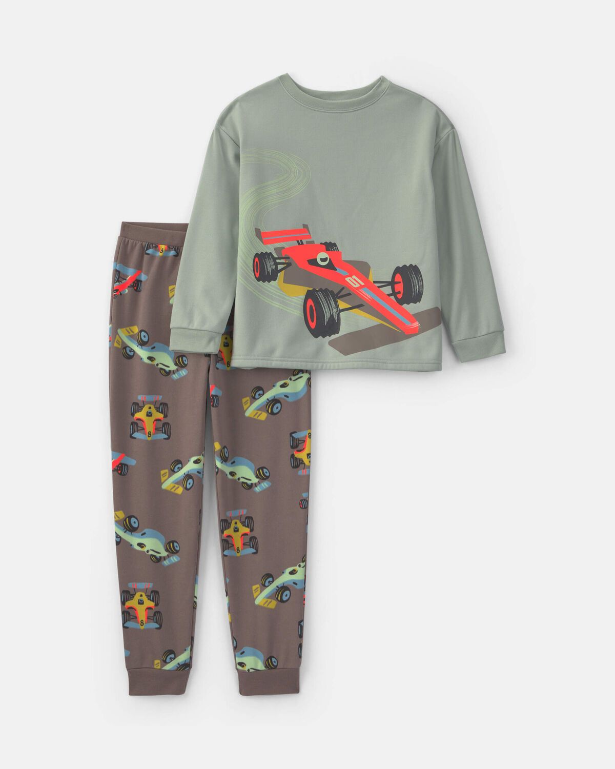 Boys 2-Piece Race Car Fleece Loose Fit Pajama Set - Grey/Green 1 Boys 2-Piece Race Car Fleece Loose Fit Pajama Set - Grey/Green